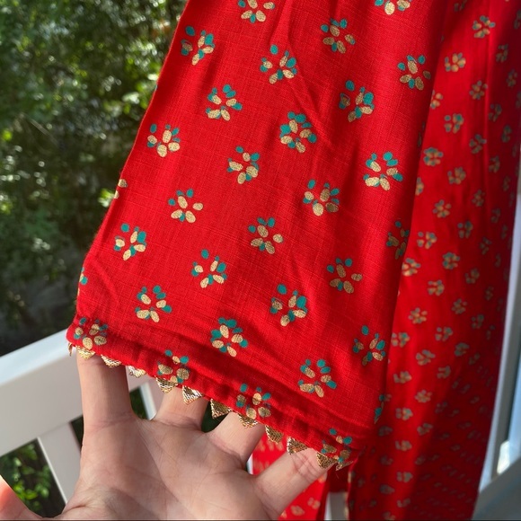 Janasya Indian Long Red Midi Dress w Tassel Medium - Picture 7 of 10